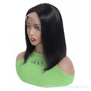 Cheap Wholesale Human Hair Lace Front Short Bob Cut Wig Amzhair Straight Indian Cuticle Aligned Hair Bob Lace Wig 150% Density